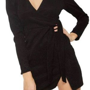 TOPSHOP Black Puff Long Sleeve Mini V-neck Faux Wrap Dress Size US 0